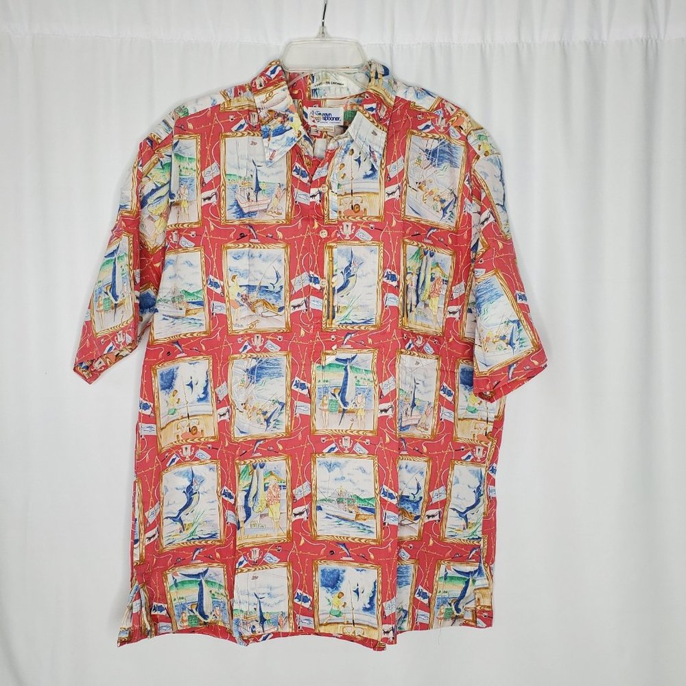 Reyn Spooner Shirt XL  Egyptian Cotton half Button Up Hawaiian